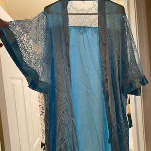 Aqua silk and lace robe